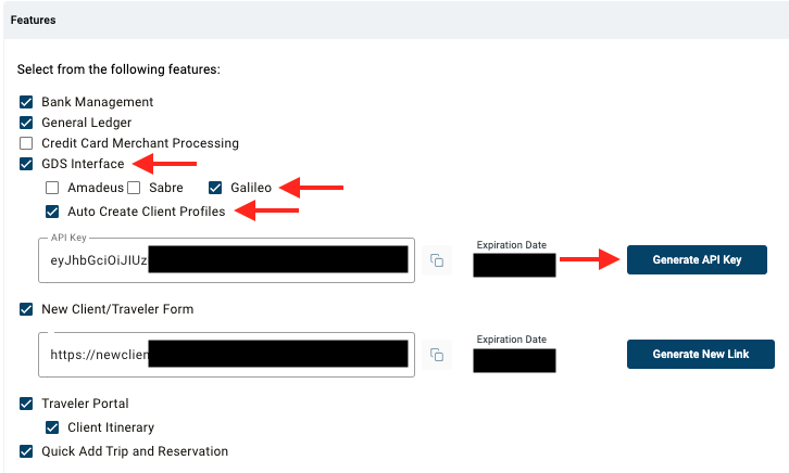 Tres Agency Settings with markup calling out GDS settings